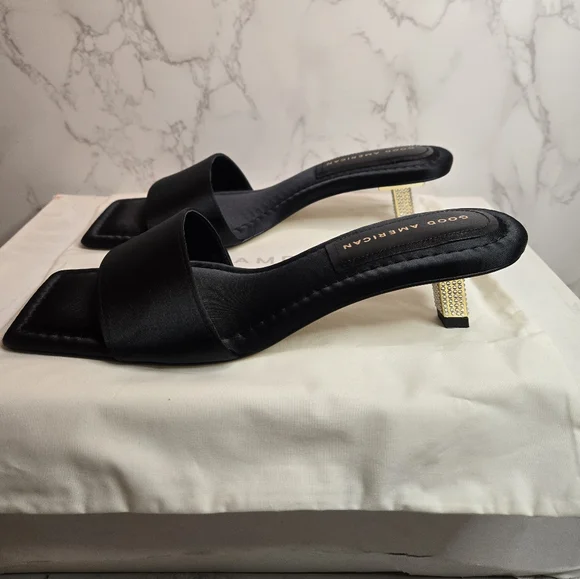 Good American Slide Sandal Mules - Black Satin - Picture 3 of 7